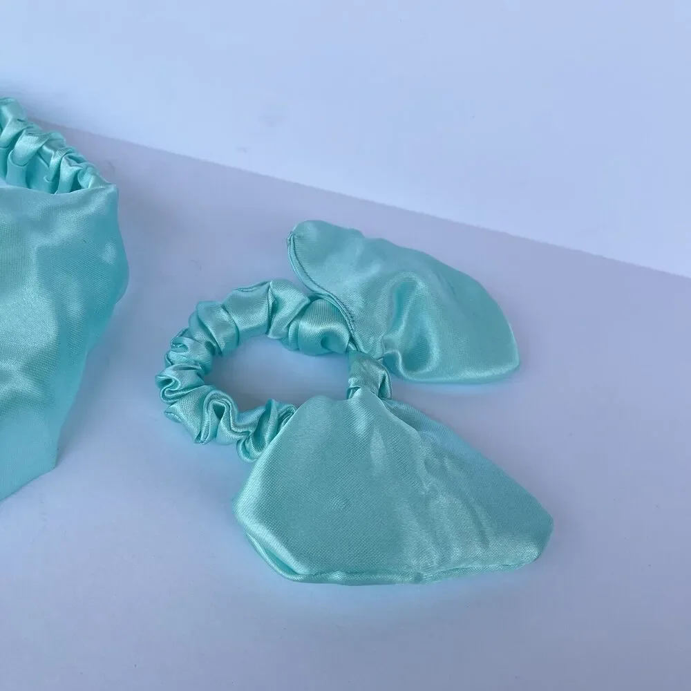 2 New Bow Headband Hair Tie Blue Satin
